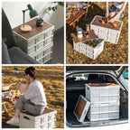 Size M - Multifunctional Folding Camping Storage Box, Car Trunk Organizer, Picnic Storage Bin with Wooden Lid - Approx. 55L