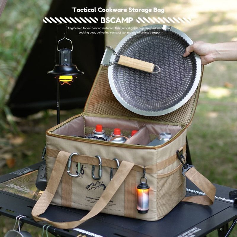 36L Outdoor Tactical Storage Bag with Detachable Wooden Board, Multifunctional Camping Handbag—Black