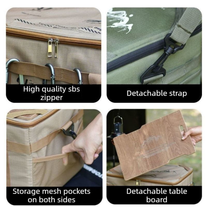 36L Outdoor Tactical Storage Bag with Detachable Wooden Board, Multifunctional Camping Handbag—Green