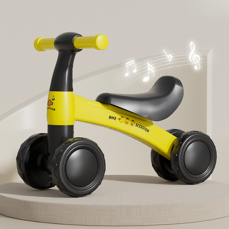 Balance Bike, Pedal-Free Baby Scooter, Toddler Learning Walker with Music for Ages 1–3—Black