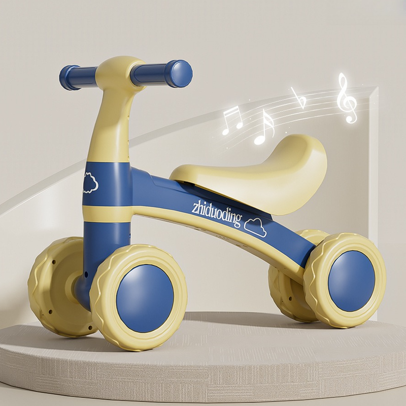 Balance Bike, Pedal-Free Baby Scooter, Toddler Learning Walker with Music for Ages 1–3—Blue