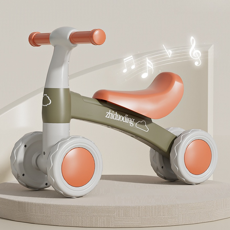 Balance Bike, Pedal-Free Baby Scooter, Toddler Learning Walker with Music for Ages 1–3—Brown