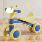 Cartoon Alpaca Kids 4-Wheel Balance Bike, Pedal-Free Toddler Scooter with Lights & Music for Ages 1–3—Blue