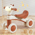 Cartoon Alpaca Kids 4-Wheel Balance Bike, Pedal-Free Toddler Scooter with Lights & Music for Ages 1–3 – Brown