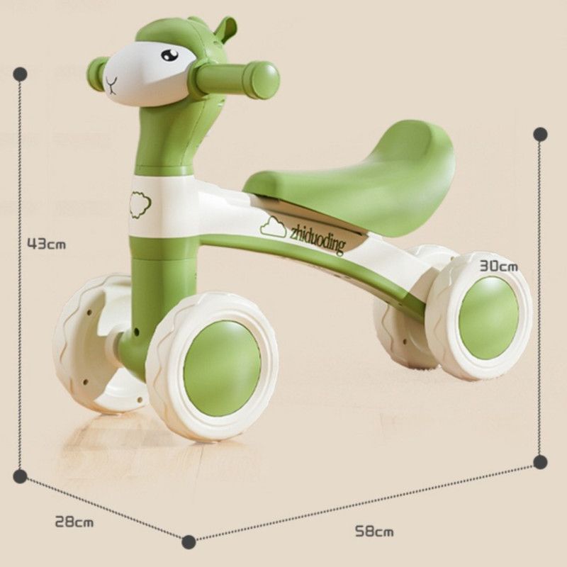 Cartoon Alpaca Kids 4-Wheel Balance Bike, Pedal-Free Toddler Scooter with Lights & Music for Ages 1–3 – Brown