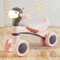 Cartoon Alpaca Kids 4-Wheel Balance Bike, Pedal-Free Toddler Scooter with Lights & Music for Ages 1–3 – Light Pink