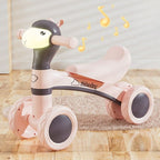 Cartoon Alpaca Kids 4-Wheel Balance Bike, Pedal-Free Toddler Scooter with Lights & Music for Ages 1–3 – Light Pink
