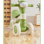 Cartoon Alpaca Kids 4-Wheel Balance Bike, Pedal-Free Toddler Scooter with Lights & Music for Ages 1–3—Green