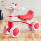 Cartoon Alpaca Kids 4-Wheel Balance Bike, Pedal-Free Toddler Scooter with Lights & Music for Ages 1–3—Pink