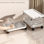 Foldable Transparent Storage Box with Pull Rod and Wheels, Portable Household Storage Container—Transparent