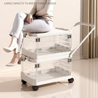 Foldable Transparent Storage Box with Pull Rod and Wheels, Portable Household Storage Container—Transparent