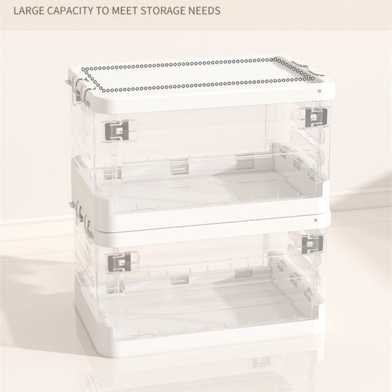Foldable Transparent Storage Box with Pull Rod and Wheels, Portable Household Storage Container—Transparent