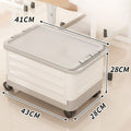 Foldable Transparent Storage Box with Pull Rod and Wheels, Portable Household Storage Container—White