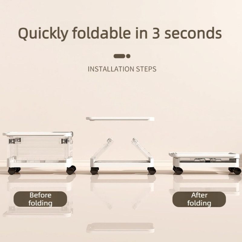 Foldable Transparent Storage Box with Pull Rod and Wheels, Portable Household Storage Container—White