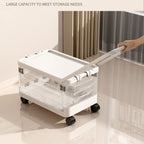 Foldable Transparent Storage Box with Pull Rod and Wheels, Portable Household Storage Container—White