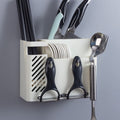 Wall-Mounted Chopstick Holder, Multi-Compartment Kitchen Utensil Storage Rack, Drainable Cutlery Organizer—White