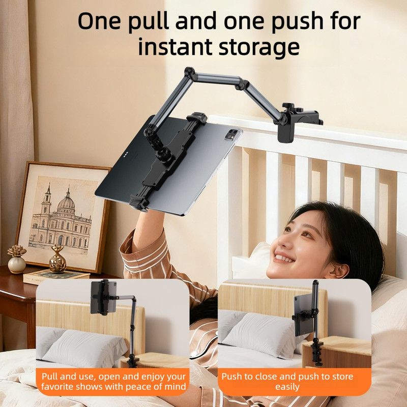 Aluminum Alloy Cantilever Phone Mount, Clamp Lazy Stand For Desk & Bed, Foldable Holder