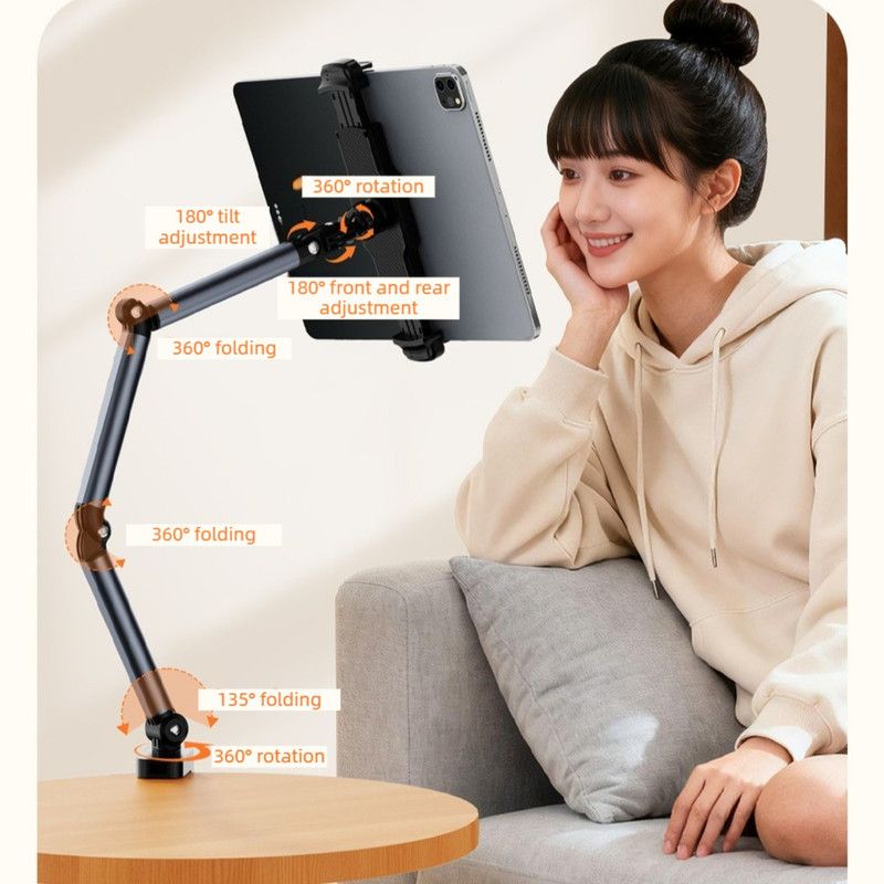 Aluminum Alloy Cantilever Tablet Stand, Clamp Lazy Holder For Bed & Desk, Foldable Support