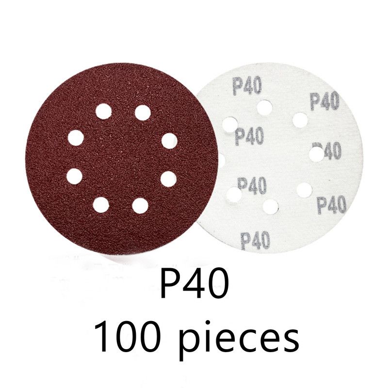125mm 8 Hole Sanding Discs P40 Grit Hook and Loop Orbital Sander Sandpaper 100 Pack