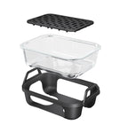 Air Fryer Glass Baking Tray Insert with Drain Rack & Support Frame, Heat Resistant Food Safe Cooking Container-Black