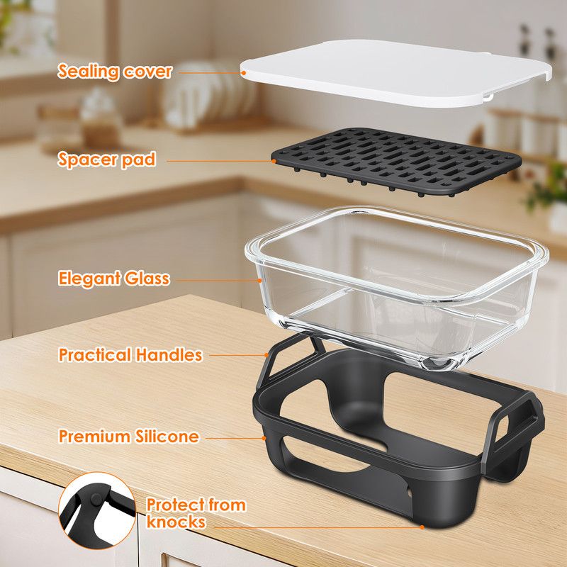 Air Fryer Glass Baking Tray Insert with Drain Rack & Support Frame, Heat Resistant Food Safe Cooking Container-Orange
