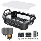 Air Fryer Glass Baking Tray Insert with Drain Rack & Support Frame, Heat Resistant Food Safe Cooking Container-Orange