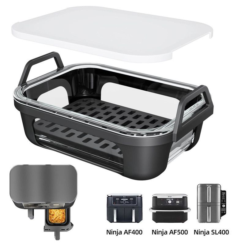 Air Fryer Glass Baking Tray Insert with Drain Rack & Support Frame, Heat Resistant Food Safe Cooking Container-Orange