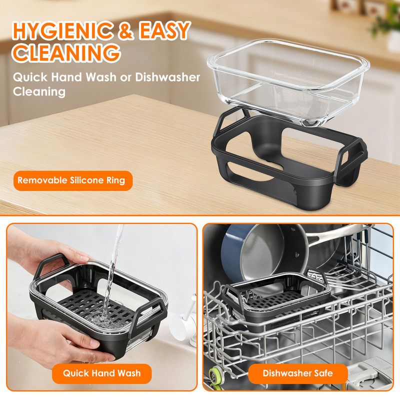 Air Fryer Glass Baking Tray Insert with Drain Rack & Support Frame, Heat Resistant Food Safe Cooking Container- Green