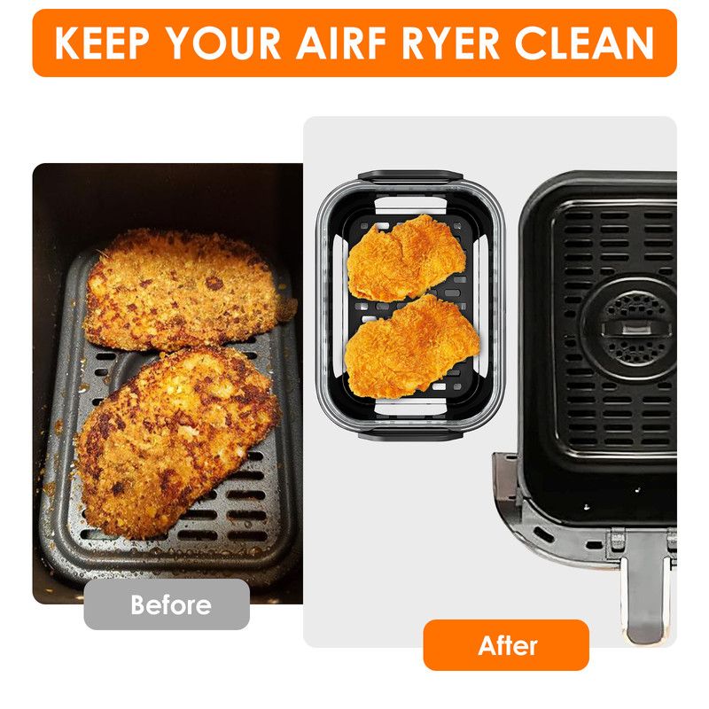 Air Fryer Glass Baking Tray Insert with Drain Rack & Support Frame, Heat Resistant Food Safe Cooking Container- Green