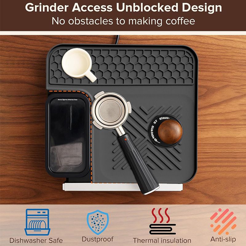 L Shaped Silicone Coffee Machine Mat, Non Slip Heat Resistant Espresso Machine Drip Tray Protector Pad-Black