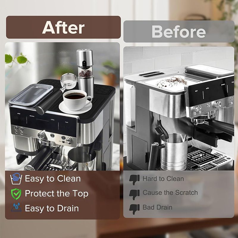 L Shaped Silicone Coffee Machine Mat, Non Slip Heat Resistant Espresso Machine Drip Tray Protector Pad-Black