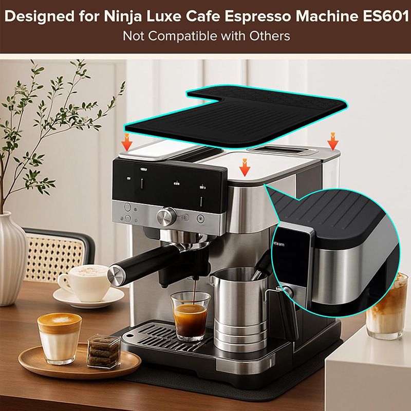 L Shaped Silicone Coffee Machine Mat, Non Slip Heat Resistant Espresso Machine Drip Tray Protector Pad-Black