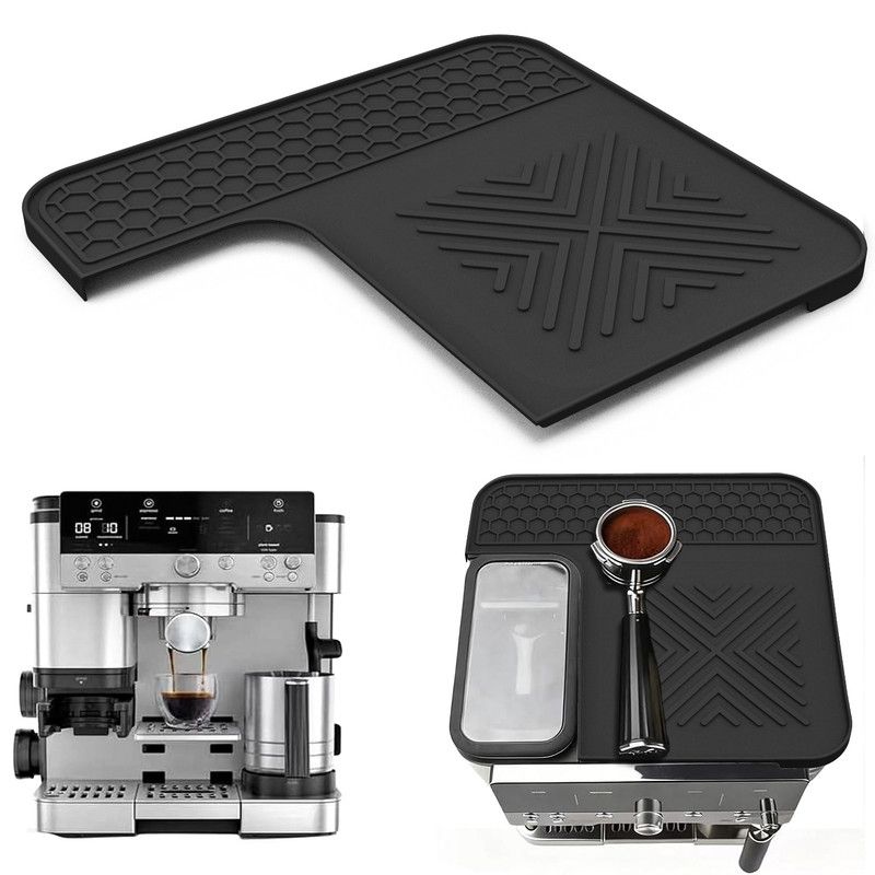 L Shaped Silicone Coffee Machine Mat, Non Slip Heat Resistant Espresso Machine Drip Tray Protector Pad-Black