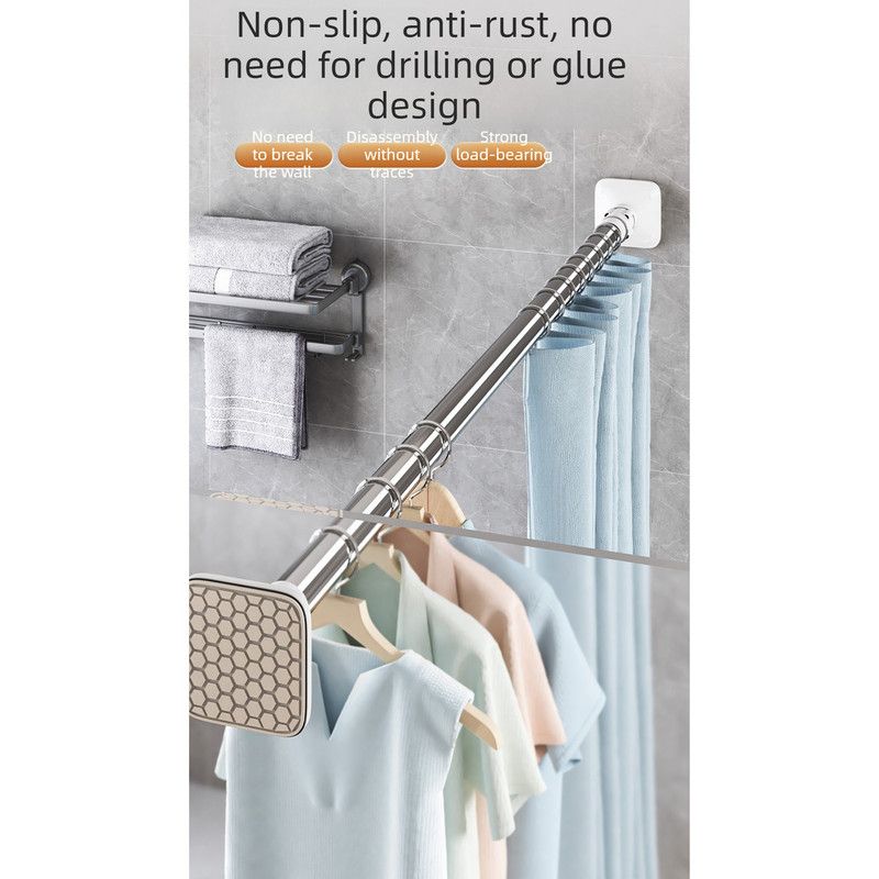 Heavy Duty Tension Curtain Rod 25mm Thick Extendable Shower Rail 110-200cm No Drill