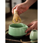 Diancha Tea Whisk Set, Bamboo Tea Tools with Ceramic Tea Bowl, Complete Powder Tea Making Kit, Gift Set for Tea Lovers-Green
