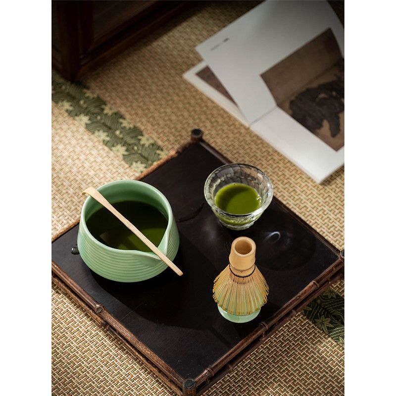 Diancha Tea Whisk Set, Bamboo Tea Tools with Ceramic Tea Bowl, Complete Powder Tea Making Kit, Gift Set for Tea Lovers-Green