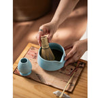 Diancha Tea Whisk Set, Bamboo Tea Tools with Ceramic Tea Bowl, Complete Powder Tea Making Kit, Gift Set for Tea Lovers-Blue