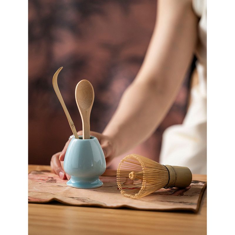 Diancha Tea Whisk Set, Bamboo Tea Tools with Ceramic Tea Bowl, Complete Powder Tea Making Kit, Gift Set for Tea Lovers-Blue