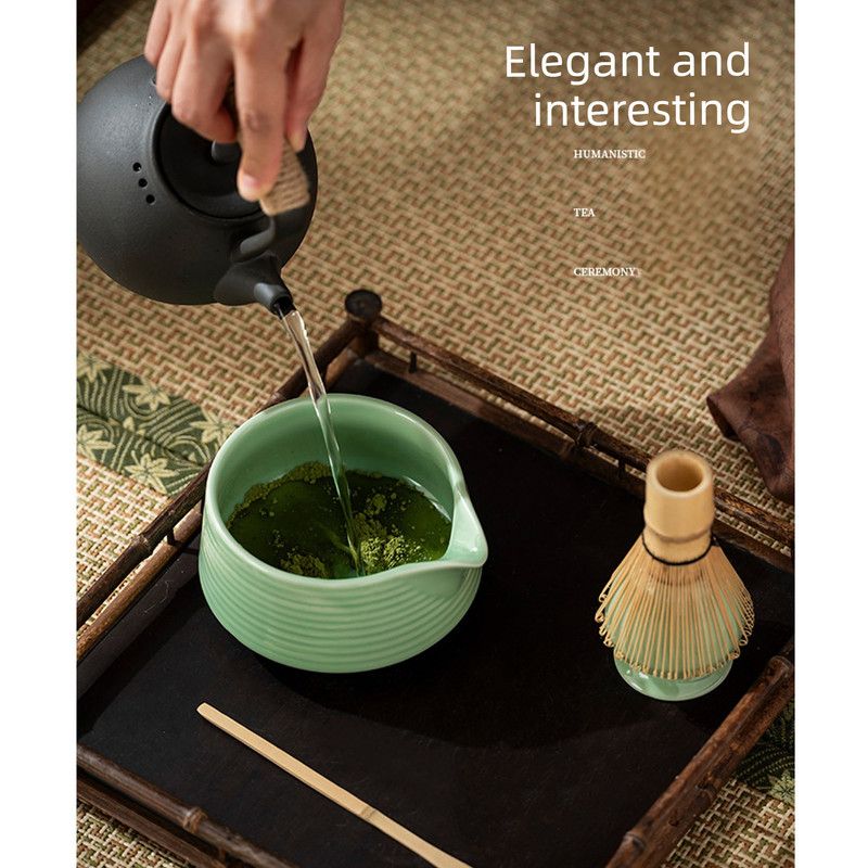 Diancha Tea Whisk Set, Bamboo Tea Tools with Ceramic Tea Bowl, Complete Powder Tea Making Kit, Gift Set for Tea Lovers-White