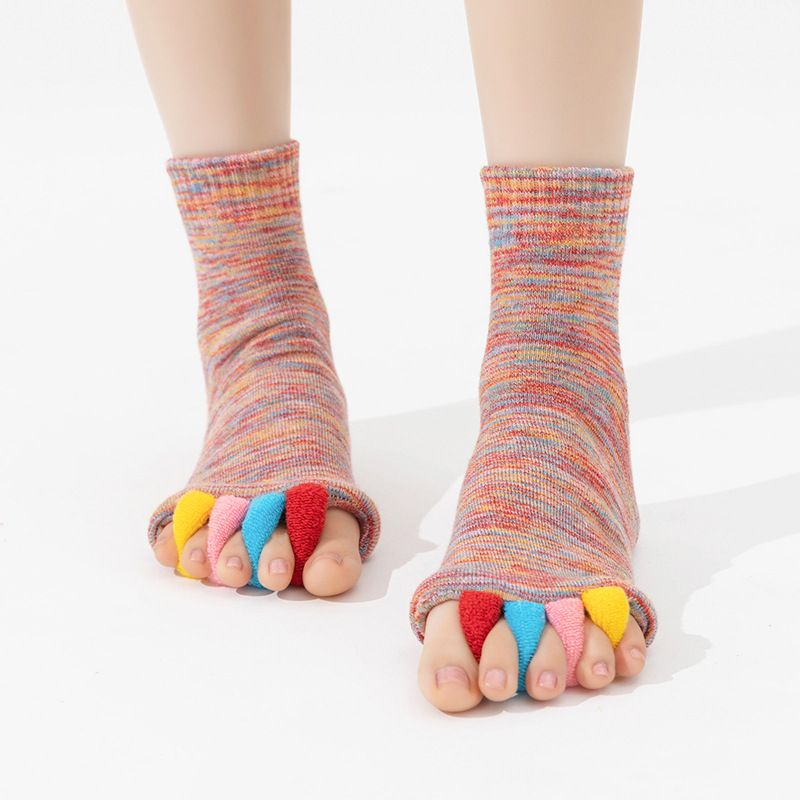 Five Toe Separator Yoga Socks Non Slip Open Toe Pilates Barre Foot Socks Breathable Stretch Studio Workout Socks-Pink