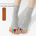 Five Toe Separator Yoga Socks Non Slip Open Toe Pilates Barre Foot Socks Breathable Stretch Studio Workout Socks-Gray