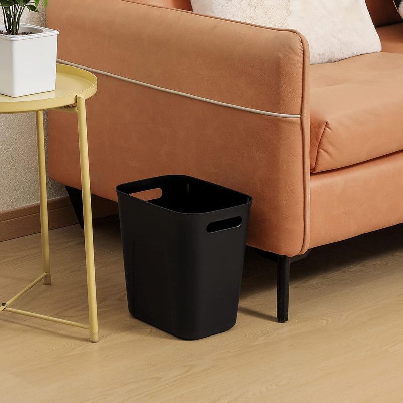 Slim Rectangular Bathroom Waste Bin, Narrow Profile Rubbish Bin with Carry Handles, Space Saving Bin for Toilet, Vanity, Laundry Room-Black