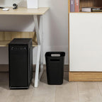 Slim Rectangular Bathroom Waste Bin, Narrow Profile Rubbish Bin with Carry Handles, Space Saving Bin for Toilet, Vanity, Laundry Room-Black