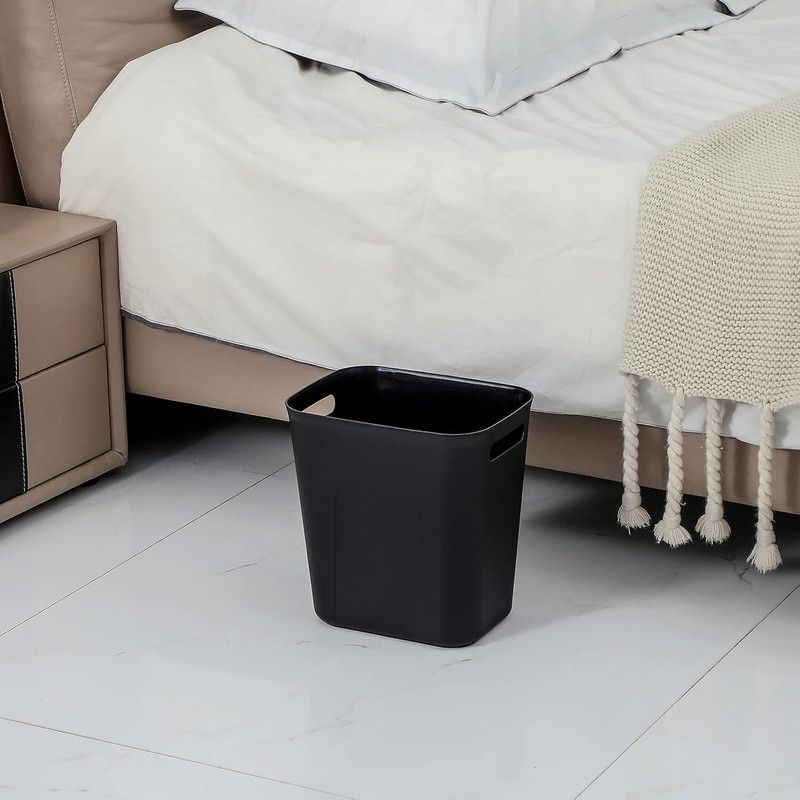 Slim Rectangular Bathroom Waste Bin, Narrow Profile Rubbish Bin with Carry Handles, Space Saving Bin for Toilet, Vanity, Laundry Room-Black