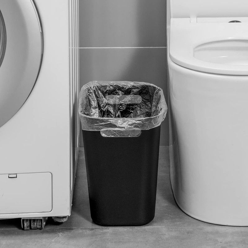 Slim Rectangular Bathroom Waste Bin, Narrow Profile Rubbish Bin with Carry Handles, Space Saving Bin for Toilet, Vanity, Laundry Room-Green