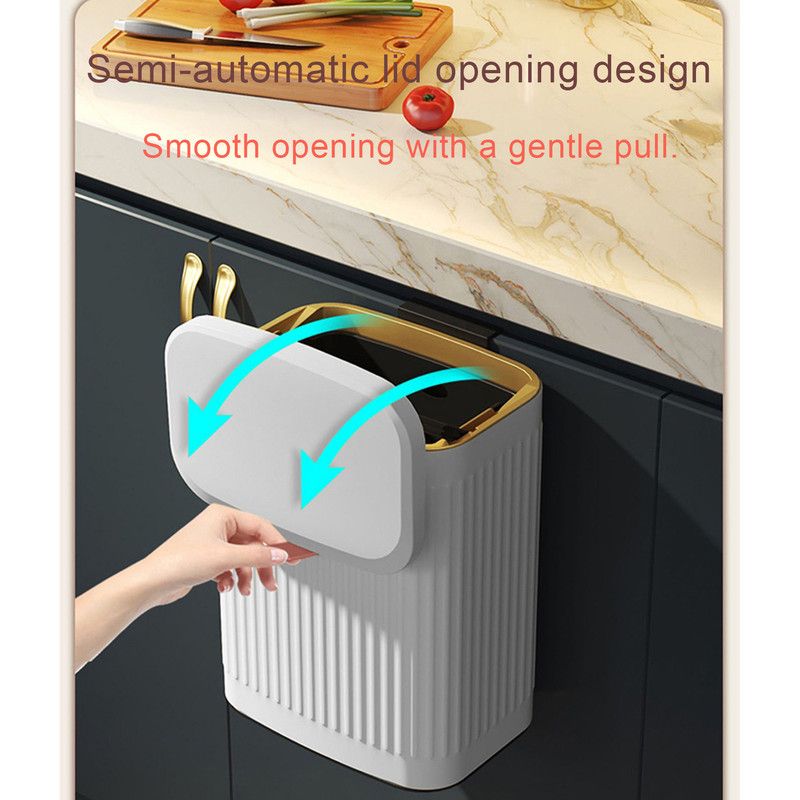 8L Wall Mounted Press Rubbish Bin, Slim Under Sink Hanging Waste Bin, Press Lid Trash Can for Kitchen Bathroom, Space Saving Cabinet Bin-Black