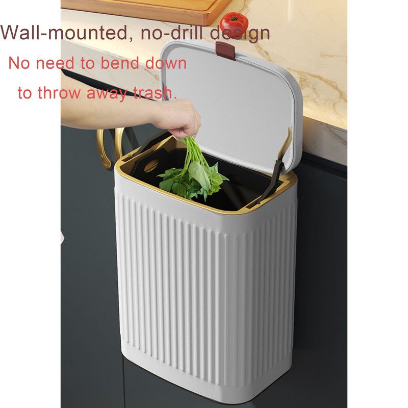 8L Wall Mounted Press Rubbish Bin, Slim Under Sink Hanging Waste Bin, Press Lid Trash Can for Kitchen Bathroom, Space Saving Cabinet Bin-Black