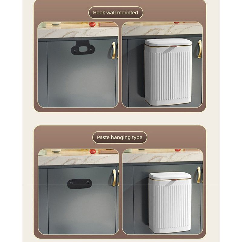 8L Wall Mounted Press Rubbish Bin, Slim Under Sink Hanging Waste Bin, Press Lid Trash Can for Kitchen Bathroom, Space Saving Cabinet Bin-Black
