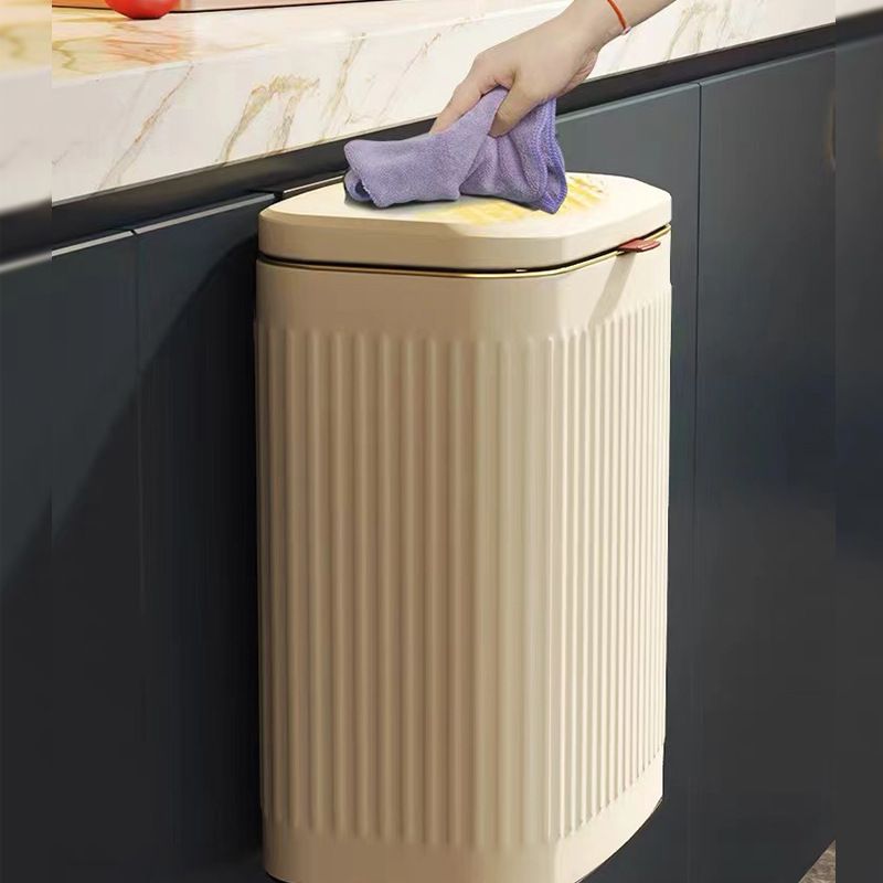 8L Wall Mounted Press Rubbish Bin, Slim Under Sink Hanging Waste Bin, Press Lid Trash Can for Kitchen Bathroom, Space Saving Cabinet Bin-Cream