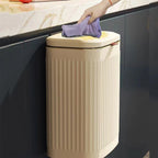 8L Wall Mounted Press Rubbish Bin, Slim Under Sink Hanging Waste Bin, Press Lid Trash Can for Kitchen Bathroom, Space Saving Cabinet Bin-Cream